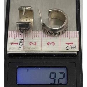 Vintage Taxco Mexico 925 Sterling Silver Greek Key Hoop Earrings TM-118 9.2g